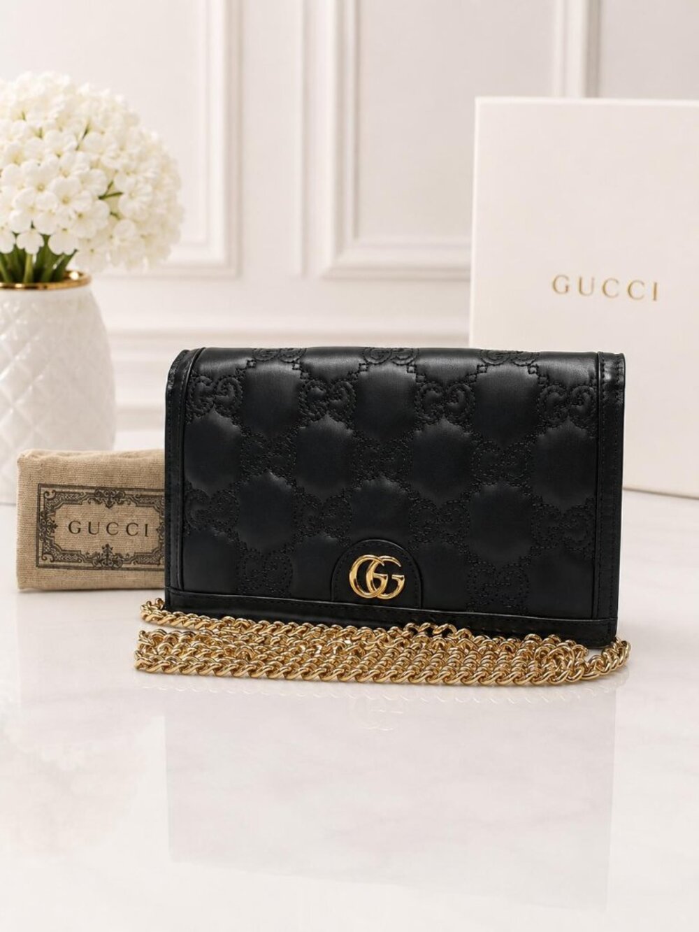 Authentic Gucci GG Marmont Guccissima Leather Chain Shoulder Bag